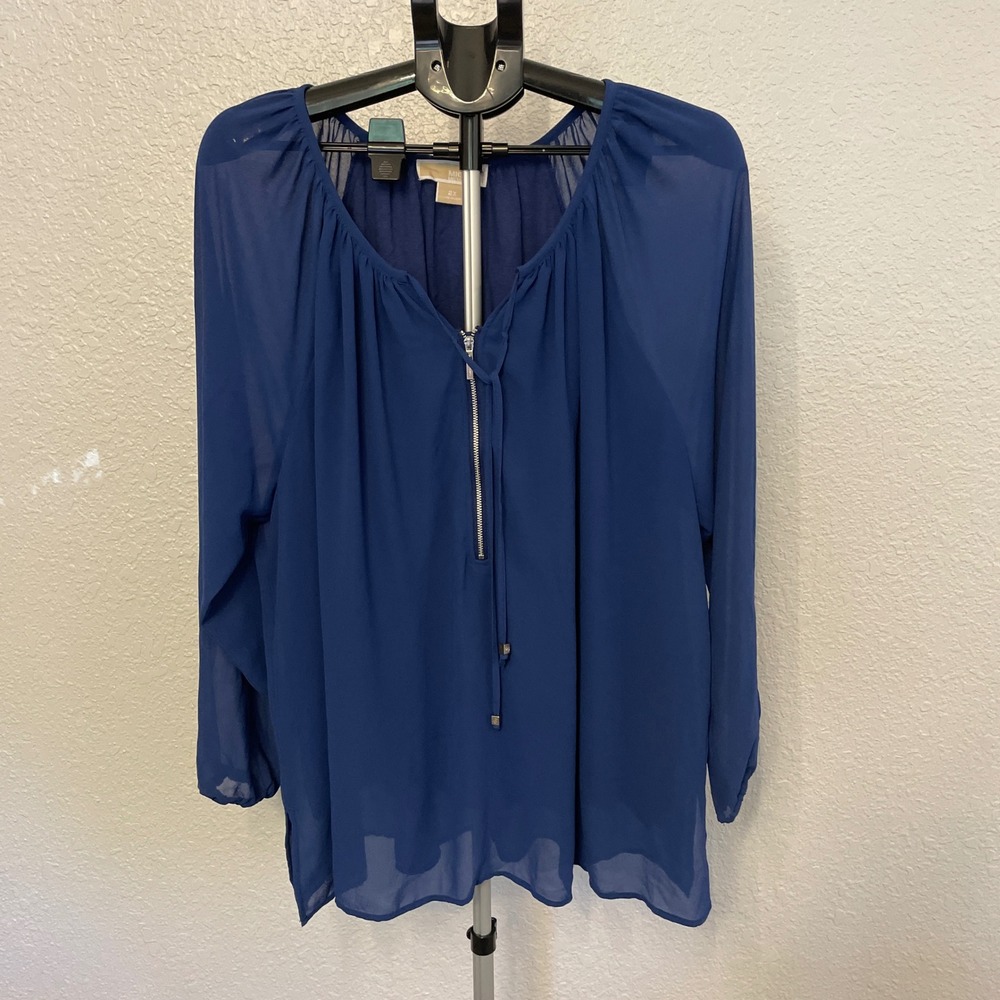 Michael Michael Kors Royal Blue Zip Neck Chiffon Blouse Plus Size 2X - Picture 1 of 6